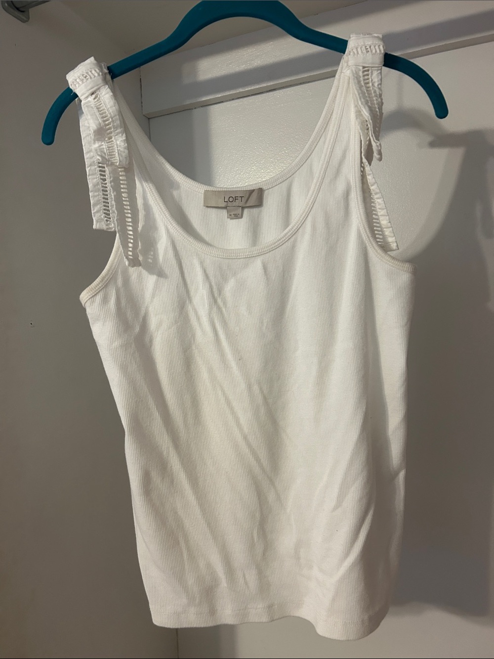 LOFT White Ribbed Tie-Shoulder Tank